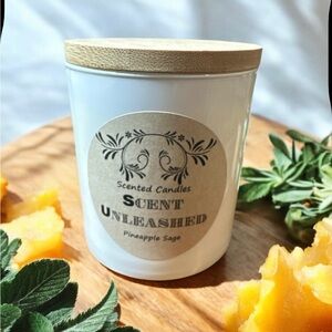 PINEAPPLE SAGE, SCENT UNLEASHED LLC LUXURY HAND POURED CANDLE ( White Container)